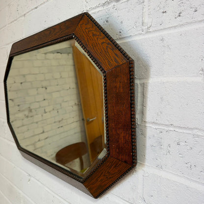 Long Octagonal Wooden Framed Bevelled Edge Wall Hanging Mirror