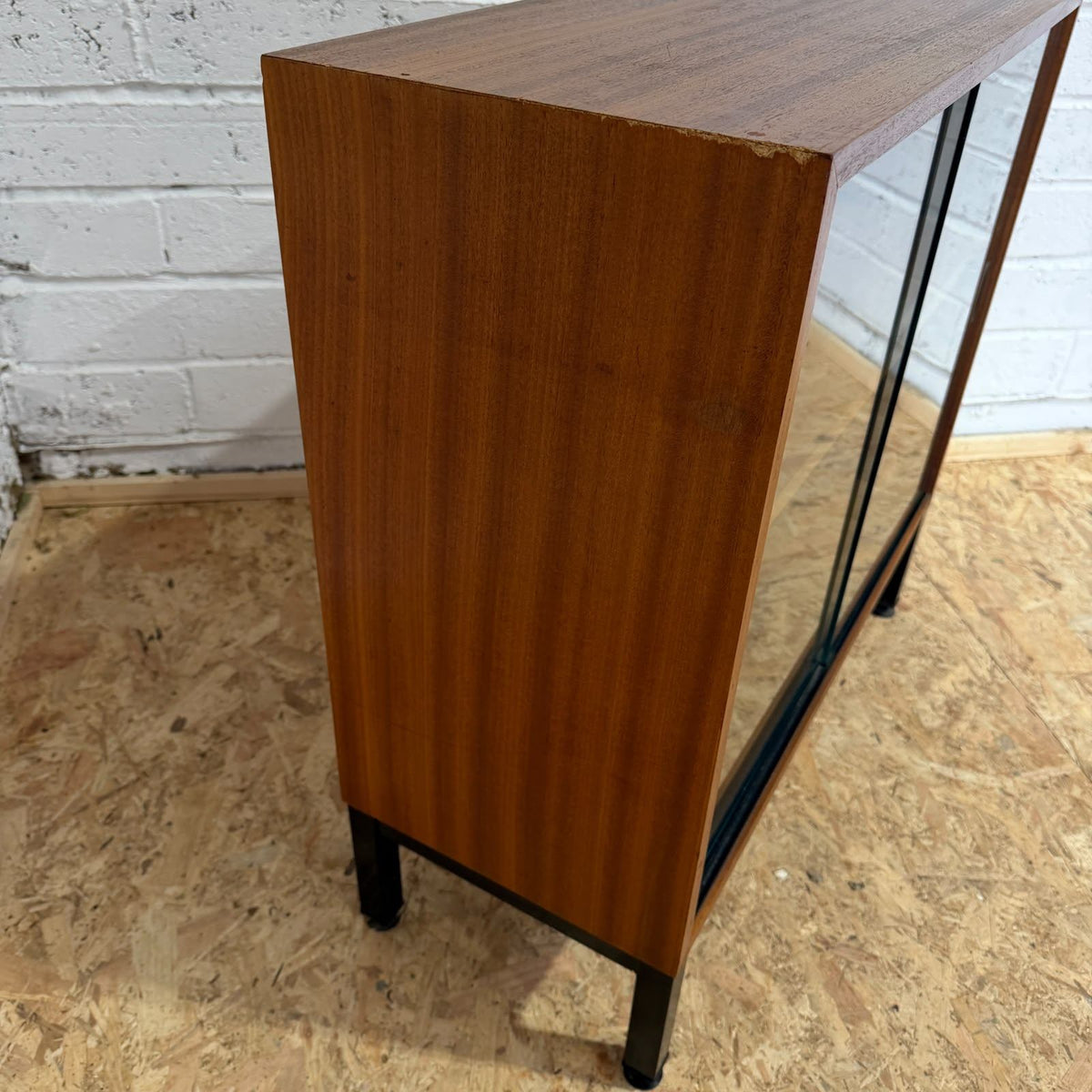 Mid Century Glazed Bookcase Abbess Furniture Single Shelf Metal Legs