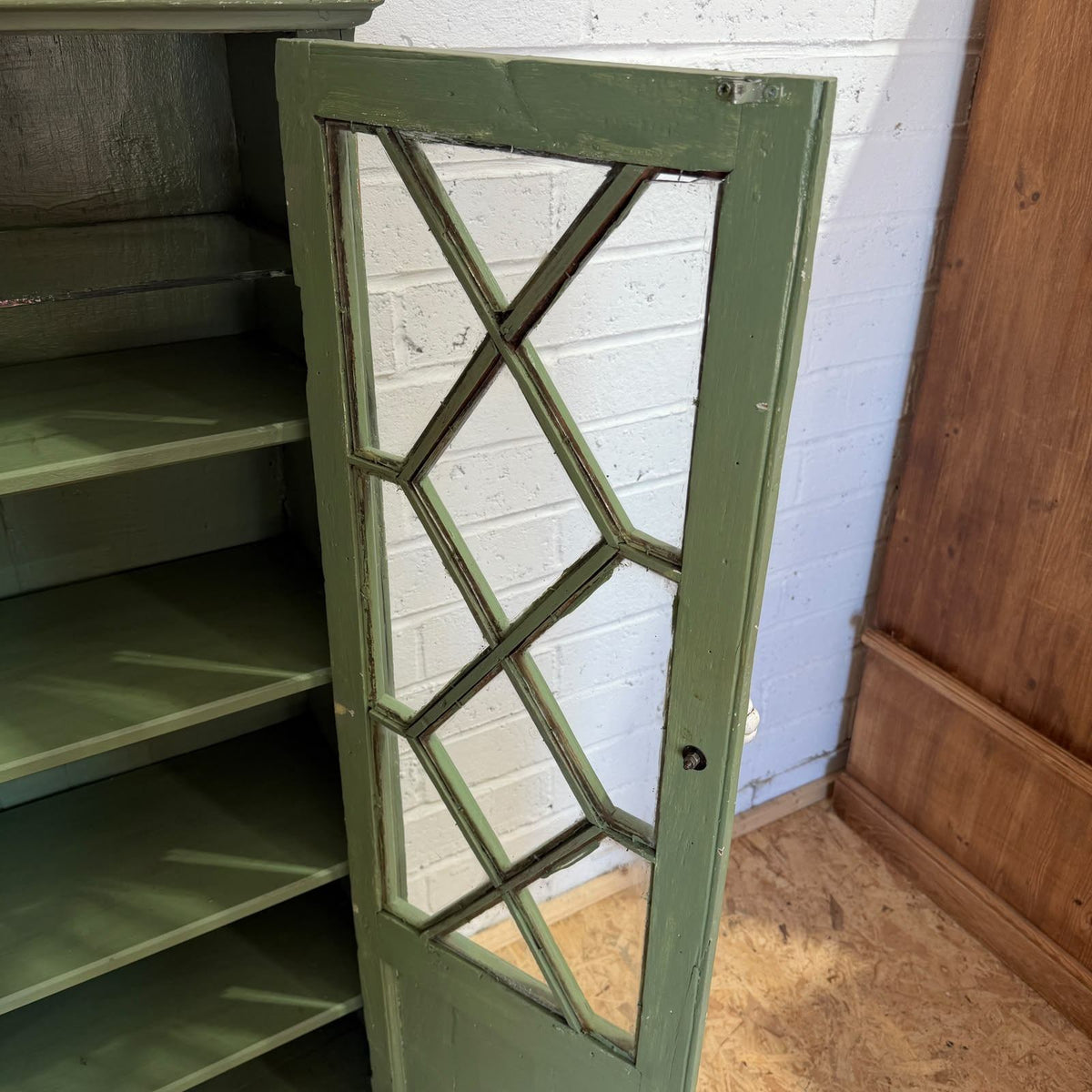 Early 20thC Rustic Painted Double Cupboard Glazed Doors Claw Feet Pantry Larder
