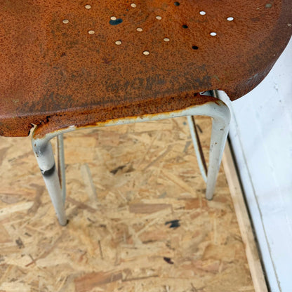 Vintage Rustic Metal Framed Stool Metal Rusted Seat Great Patina