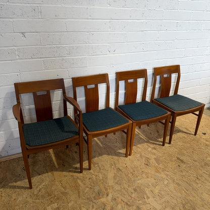 4 Vintage Nathan Mid Century Teak Dining Chairs One Carver Upholstered Seats