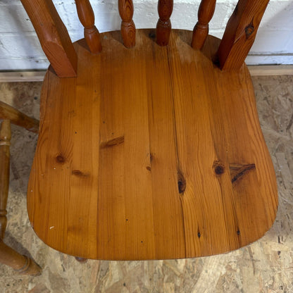 Pair Pine Rustic Vintage Farmhouse Chairs Turned Backs And Legs Solid