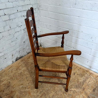 Vintage Pair Rush Seats  Ladder Back Carver Dining Chairs Turned Legs