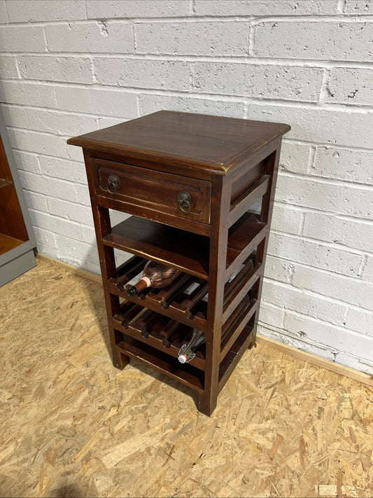 Modern Dark Wood Wine Rack Mini Bar Drawer 2 Shelves 8 Bottle Rack