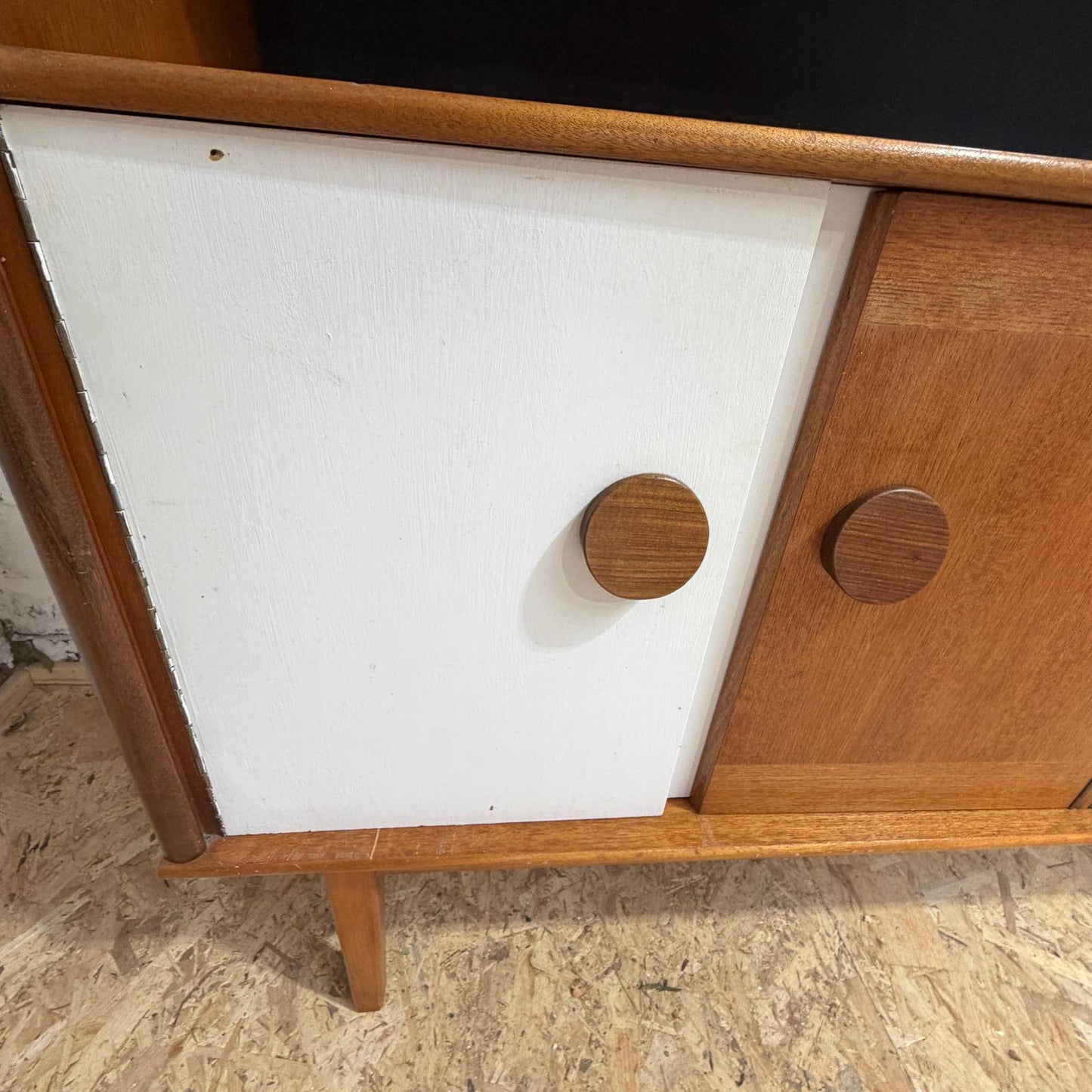 Mid Century Teak Display Cocktail Cabinet Sideboard Double Cupboard and Drawers