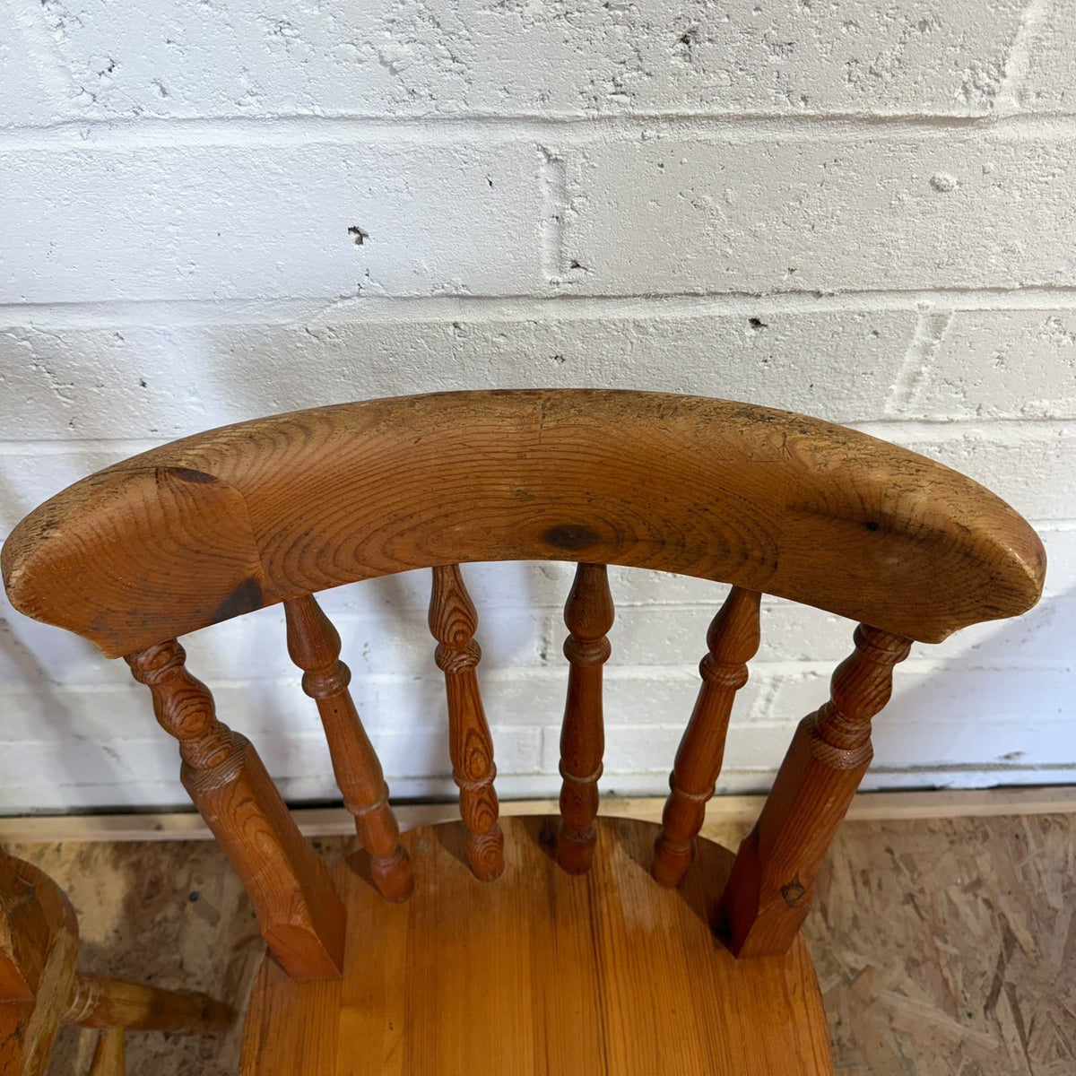 Pair Pine Rustic Vintage Farmhouse Chairs Turned Backs And Legs Solid
