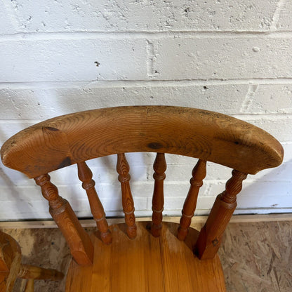 Pair Pine Rustic Vintage Farmhouse Chairs Turned Backs And Legs Solid