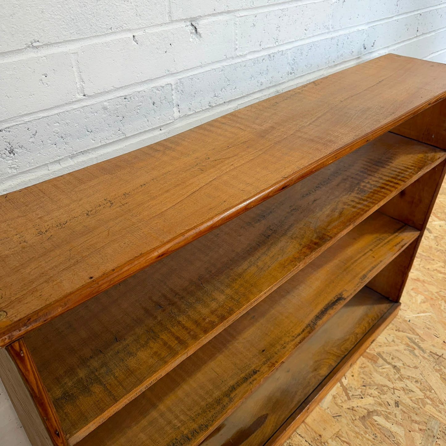 Vintage Low Open Pine Bookcase 3 Fixed Shelves Great Patina