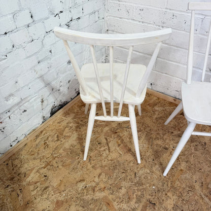 Vintage Pair Ercol Model 391 Kitchen Dining Chairs Painted White Retro
