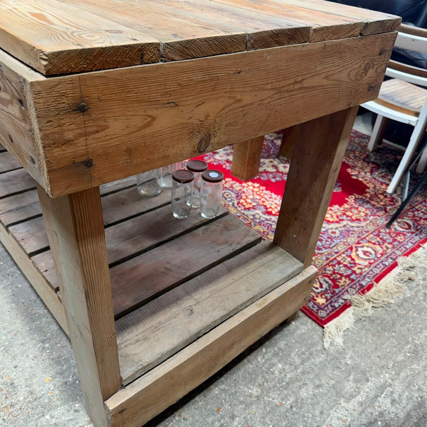 Rustic Large Wooden Pine Workbench Shelves Kitchen Island Potting Bench Workshop