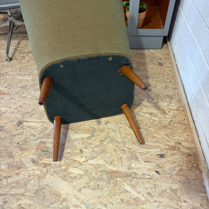 Vintage Upholstered Cocktail Accent Chair Green Teak Tapered Legs Mid Century
