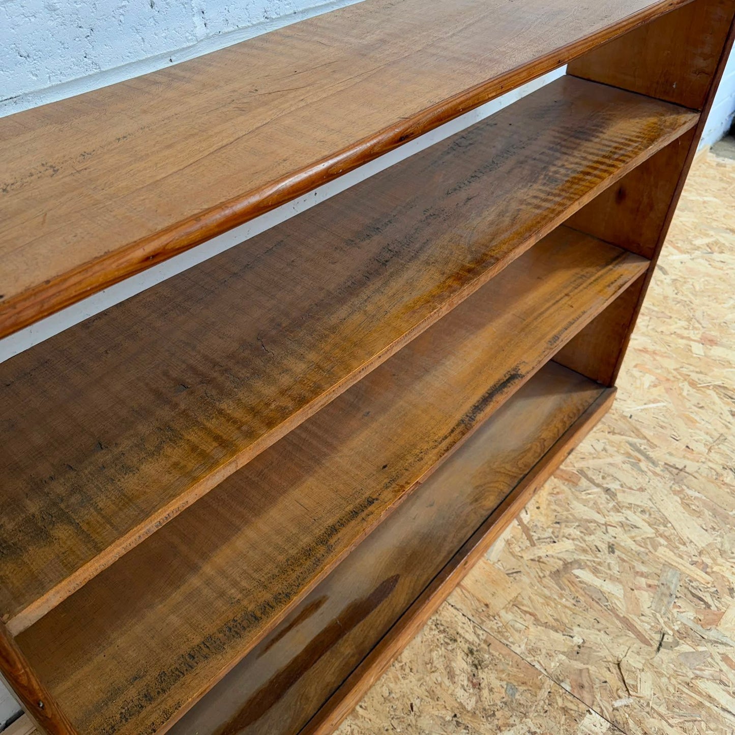Vintage Low Open Pine Bookcase 3 Fixed Shelves Great Patina