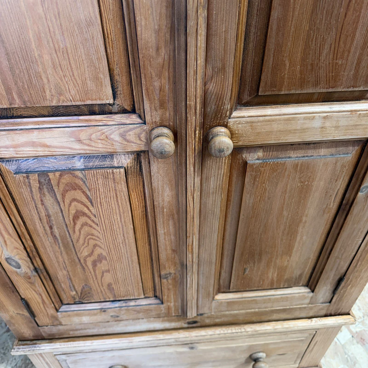 Vintage Pine Small Double Wardrobe Over Single Drawer Hanging Rail Knob Handles