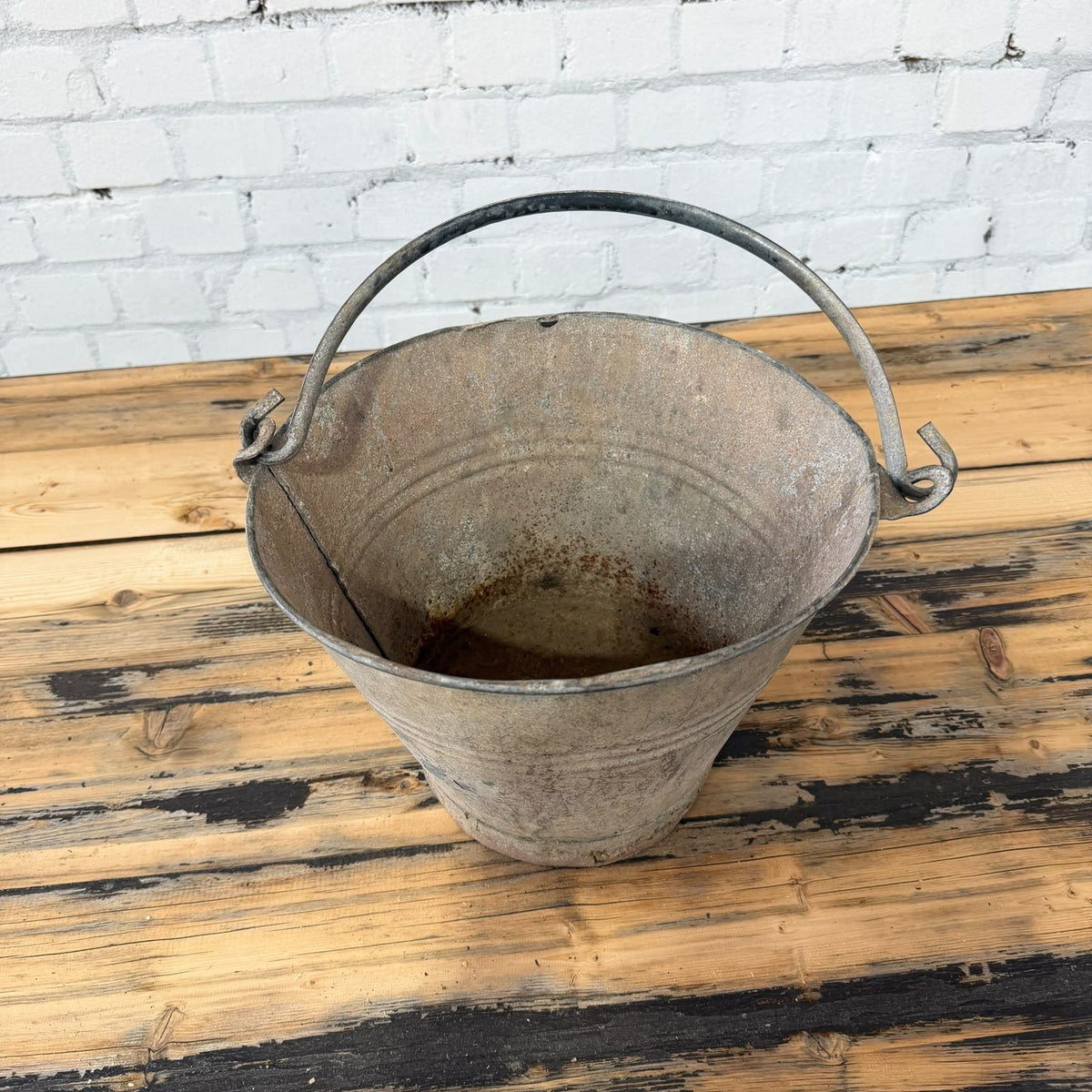 Vintage Galvanised Bucket With Handle Great Patina 22cm High
