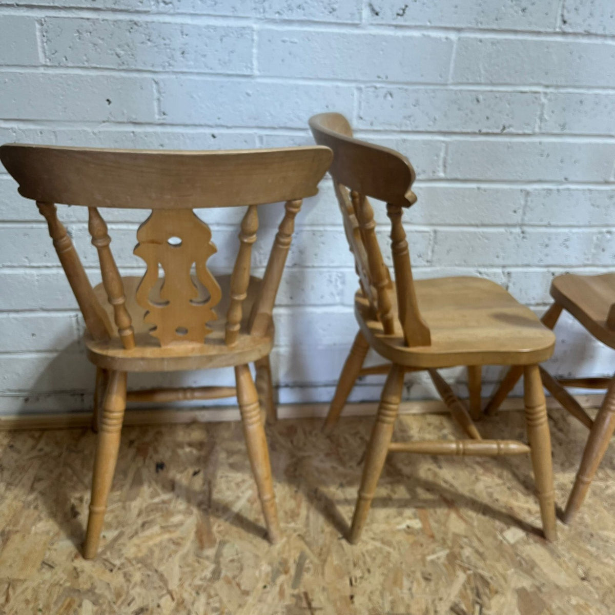 4 Beech Farmhouse Kitchen Chairs Turned Legs Scrolled Backs