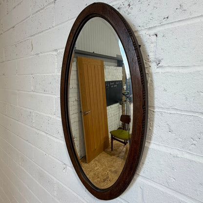 Vintage Wood Framed Oval Bevelled Edge Wall Hanging Mirror