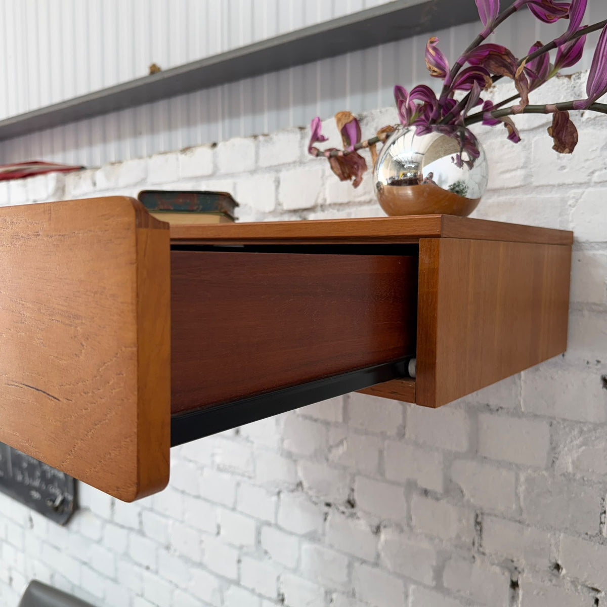 Tapley 33 Mid Century Floating Wall Single Drawer Unit Teak With Wall Fixing