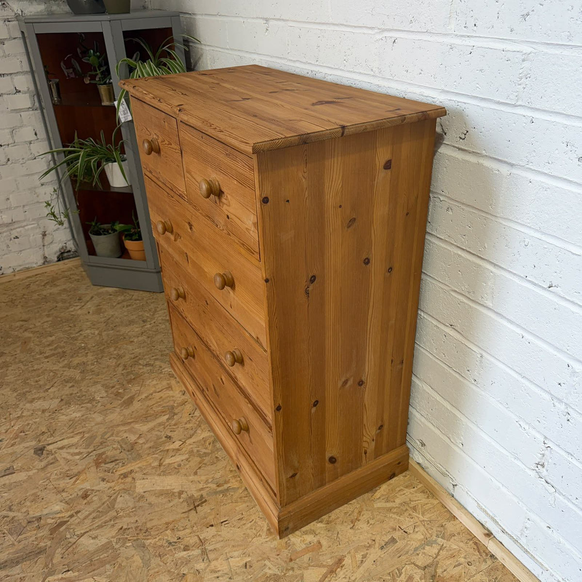 Vintage Pine Chest of 2 Over 3 Drawers Rustic Knob Handles Bedroom Storage