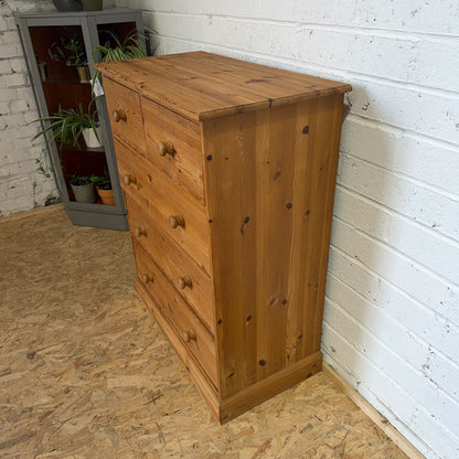 Vintage Pine Chest of 2 Over 3 Drawers Rustic Knob Handles Bedroom Storage