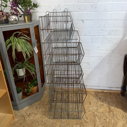 Rustic Graduated Wire Metal Stacking Open Basket Shelving Rack Unit 5 Baskets