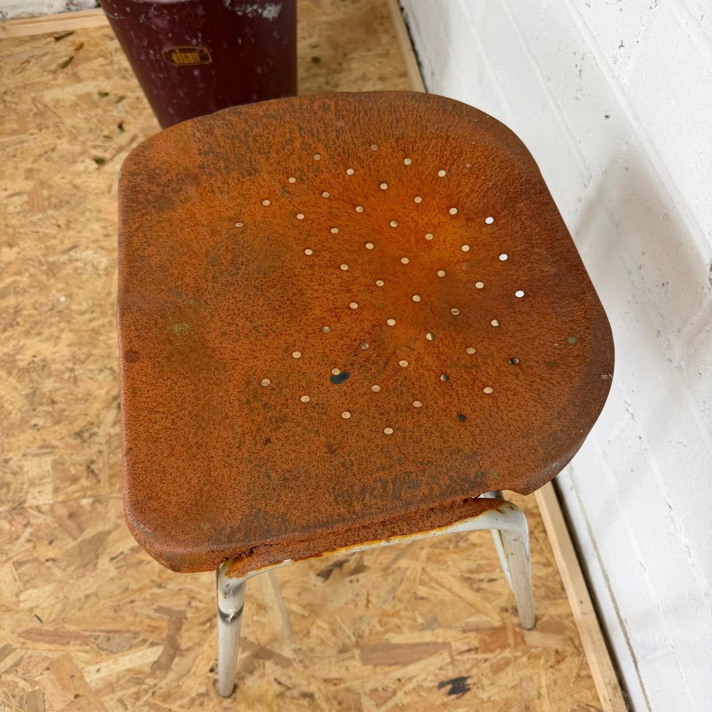 Vintage Rustic Metal Framed Stool Metal Rusted Seat Great Patina