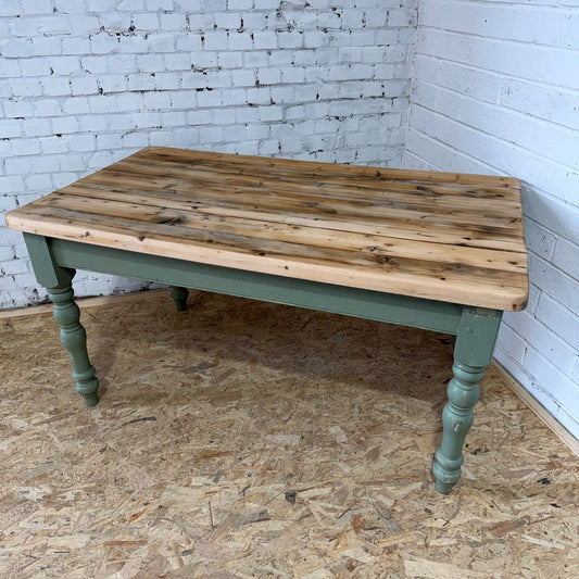 Vintage Rustic Pine Farmhouse Dining Table Distressed Sanded Top 5ft Seats 6