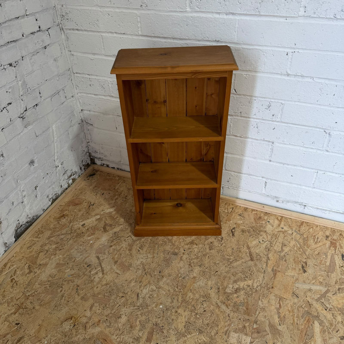 Narrow Pine Bookcase Fixed Shelves Plinth Solid