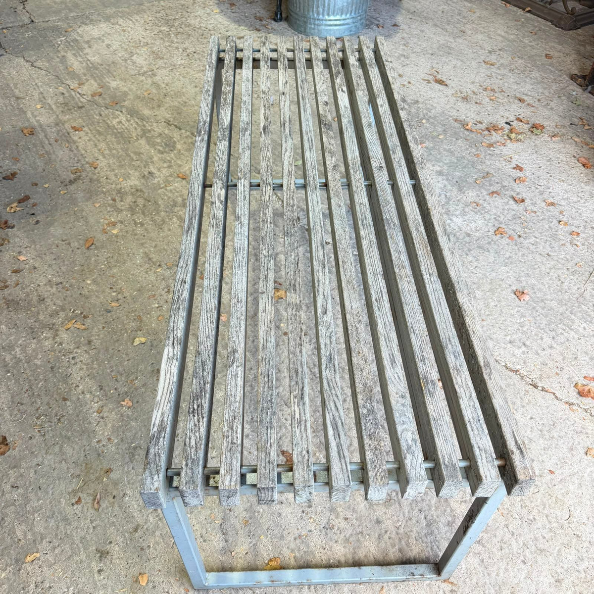 Vintage Industrial Municipal Style Slatted Garden Bench Metal Square Frame
