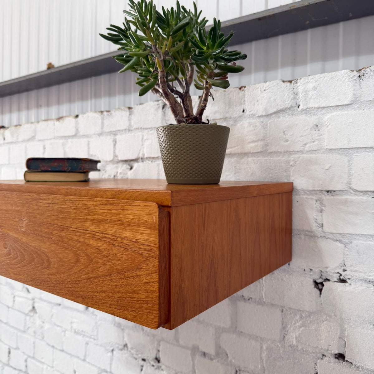 Tapley 33 Mid Century Floating Wall Single Drawer Unit Teak With Wall Fixing