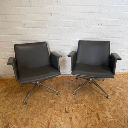 Pair of Brunner Model 6684 Swivel Office Conference Chairs Grey Chrome Star Base