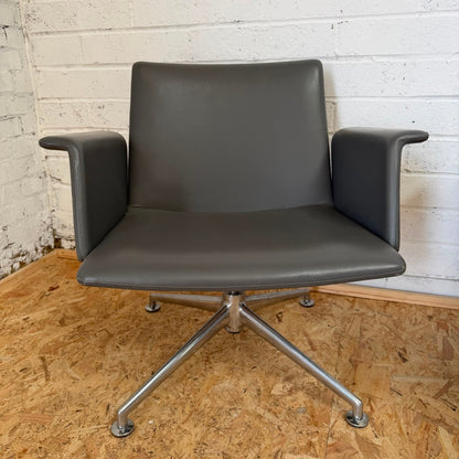 Pair of Brunner Model 6684 Swivel Office Conference Chairs Grey Chrome Star Base