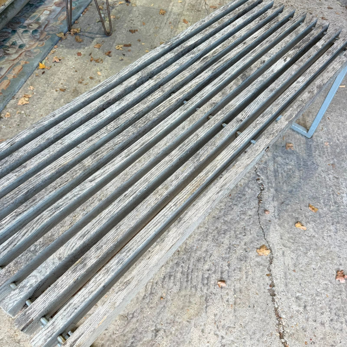 Vintage Industrial Municipal Style Slatted Garden Bench Metal Square Frame