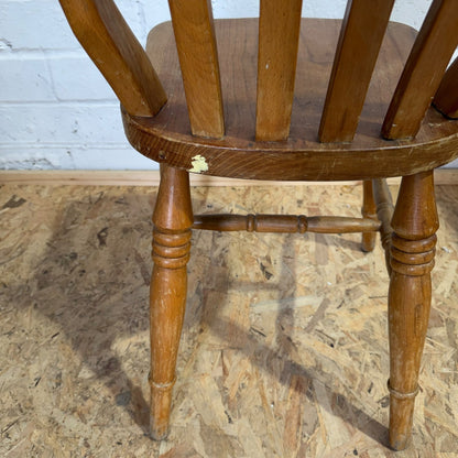 Vintage Rustic Single Pine Farmhouse Chair Turned Legs Solid