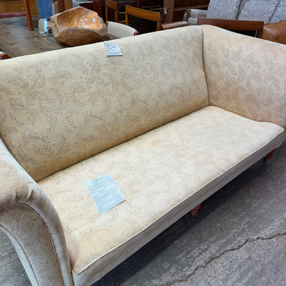 Large High Arm 3 Seater Sofa Warm Cream Floral Design Front Castors Stowe Design