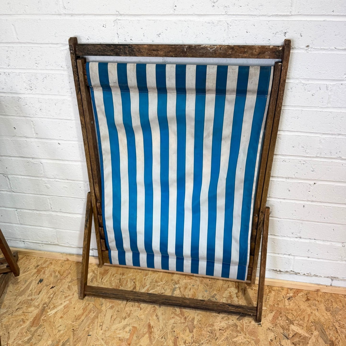 Vintage Pair Wideboy Large SouthSea Deckchairs Beach Garden Wood Frames