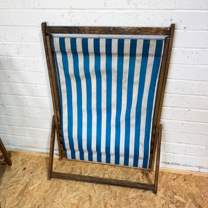 Vintage Pair Wideboy Large SouthSea Deckchairs Beach Garden Wood Frames