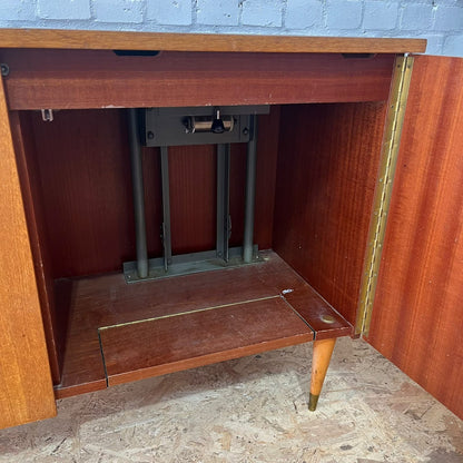 Mid Century Teak 2 Door Cabinet Tapered Legs Sewing Machine Housing Drawers