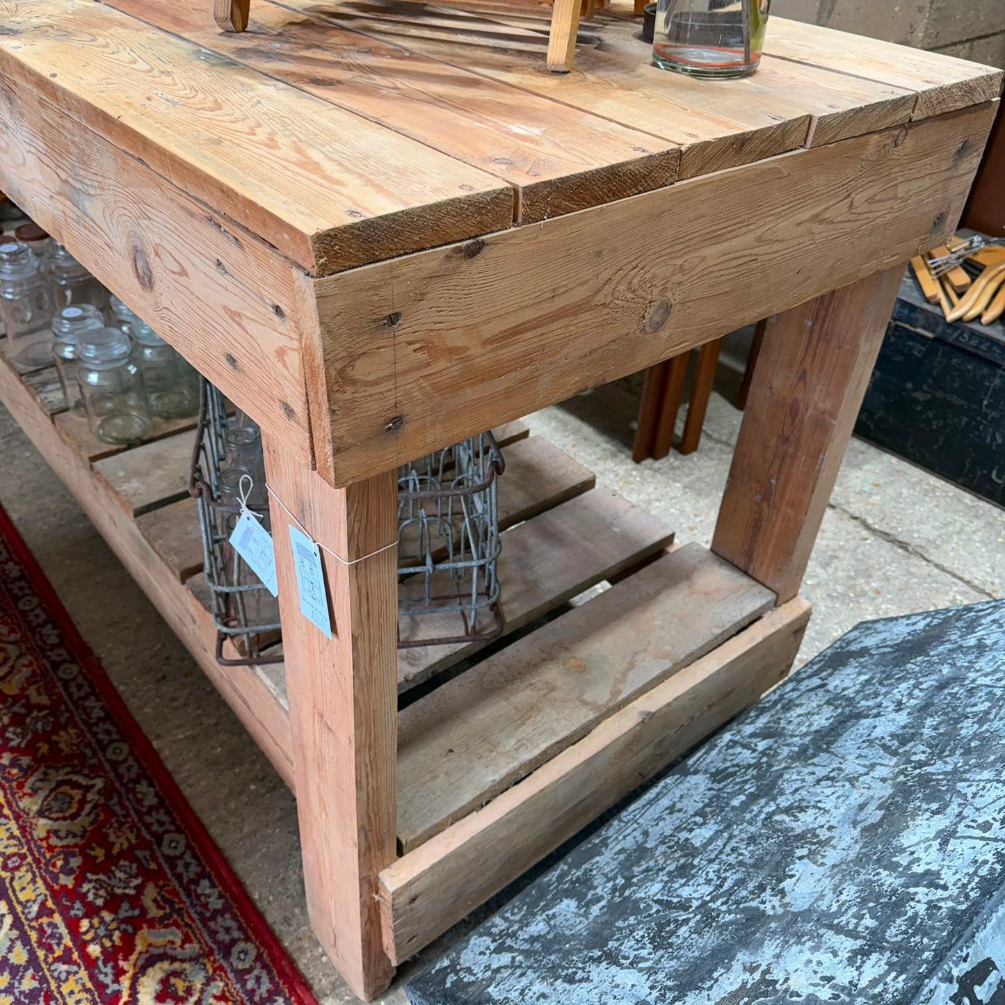 Rustic Large Wooden Pine Workbench Shelves Kitchen Island Potting Bench Workshop