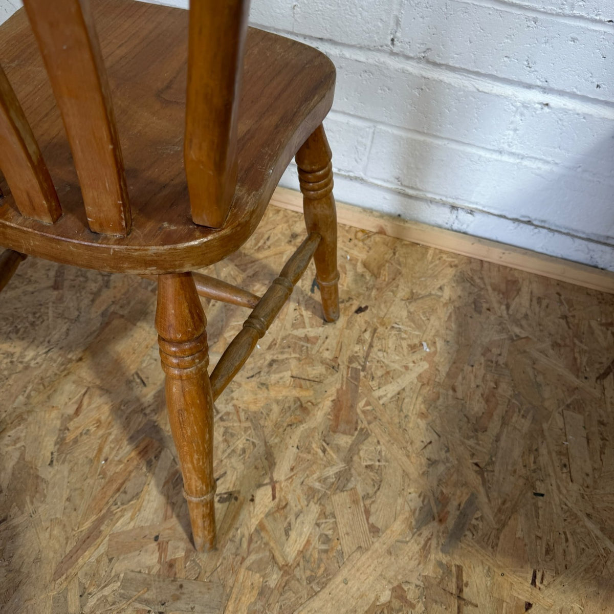 Vintage Rustic Single Pine Farmhouse Chair Turned Legs Solid
