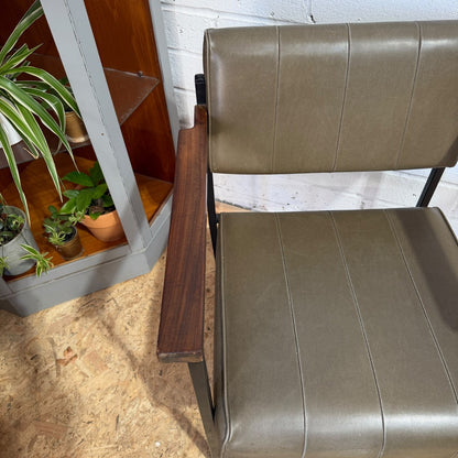 Vintage Godfrey Syrett Office Accent Chair Green Seat Teak Metal Frame