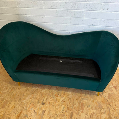 Modern 2 Seater Upholstered Green Velvet Sofa Shaped Back