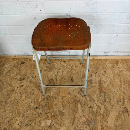 Vintage Rustic Metal Framed Stool Metal Rusted Seat Great Patina