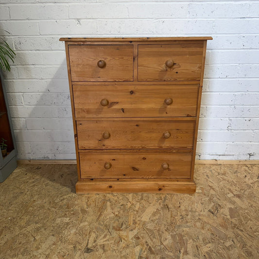 Vintage Pine Chest of 2 Over 3 Drawers Rustic Knob Handles Bedroom Storage
