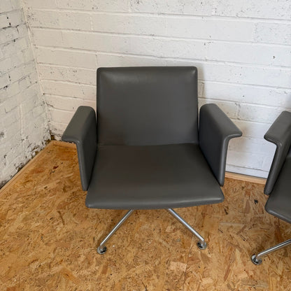 Pair of Brunner Model 6684 Swivel Office Conference Chairs Grey Chrome Star Base