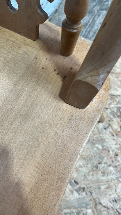 4 Beech Farmhouse Kitchen Chairs Turned Legs Scrolled Backs