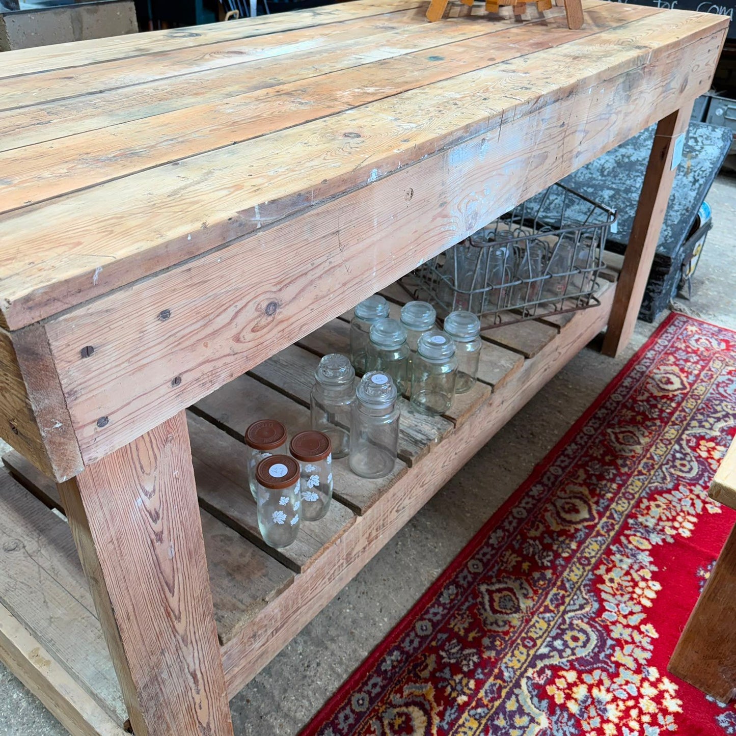 Rustic Large Wooden Pine Workbench Shelves Kitchen Island Potting Bench Workshop