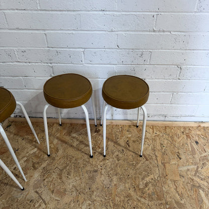 4 Retro Mid Century Upholstered Metal Frame Stools Faux Leather Seats