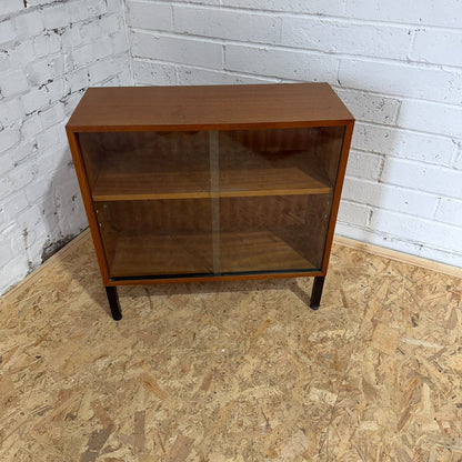 Mid Century Glazed Bookcase Abbess Furniture Single Shelf Metal Legs