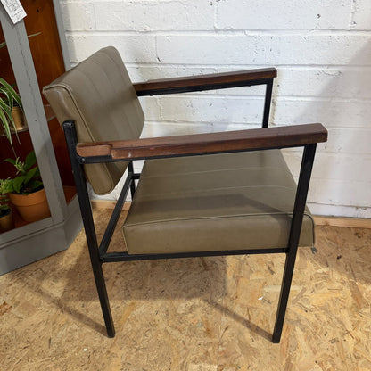 Vintage Godfrey Syrett Office Accent Chair Green Seat Teak Metal Frame