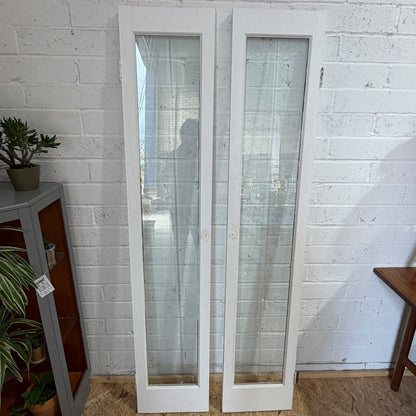 Pair Wooden Frame Glass Slim French Patio Doors White With Hinges